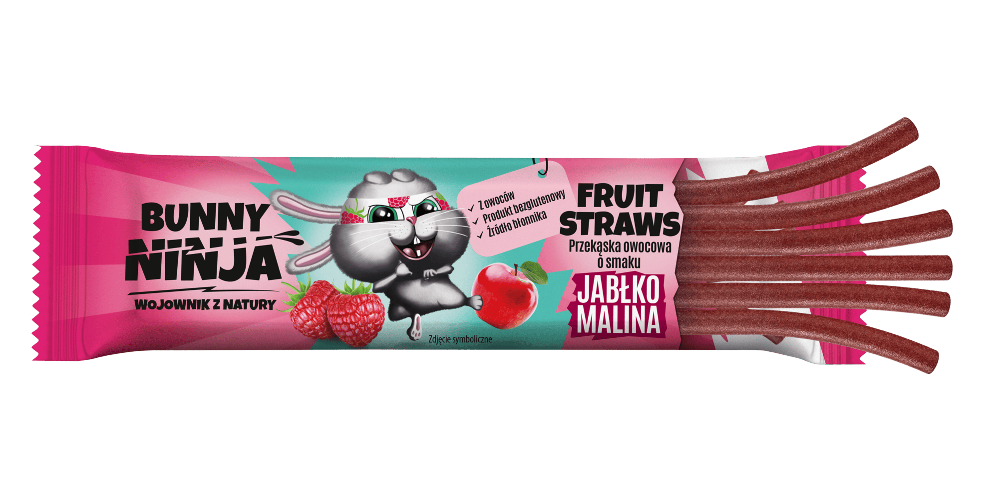 Słodycze dla dzieci bez cukru Fruit Straws Bunny ninja o smaku jabłka i maliny.