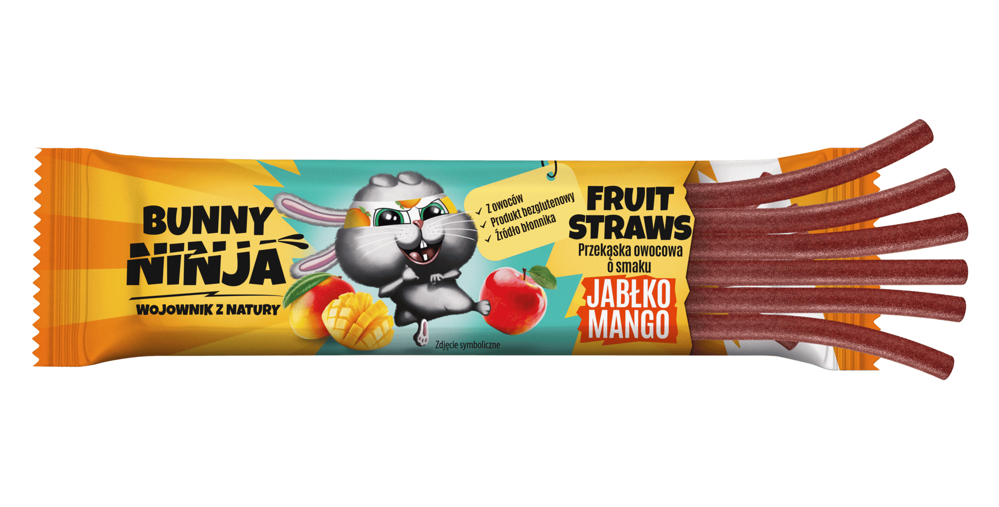 Słodycze dla dzieci bez cukru Fruit Straws Bunny ninja o smaku jabłka i mango.