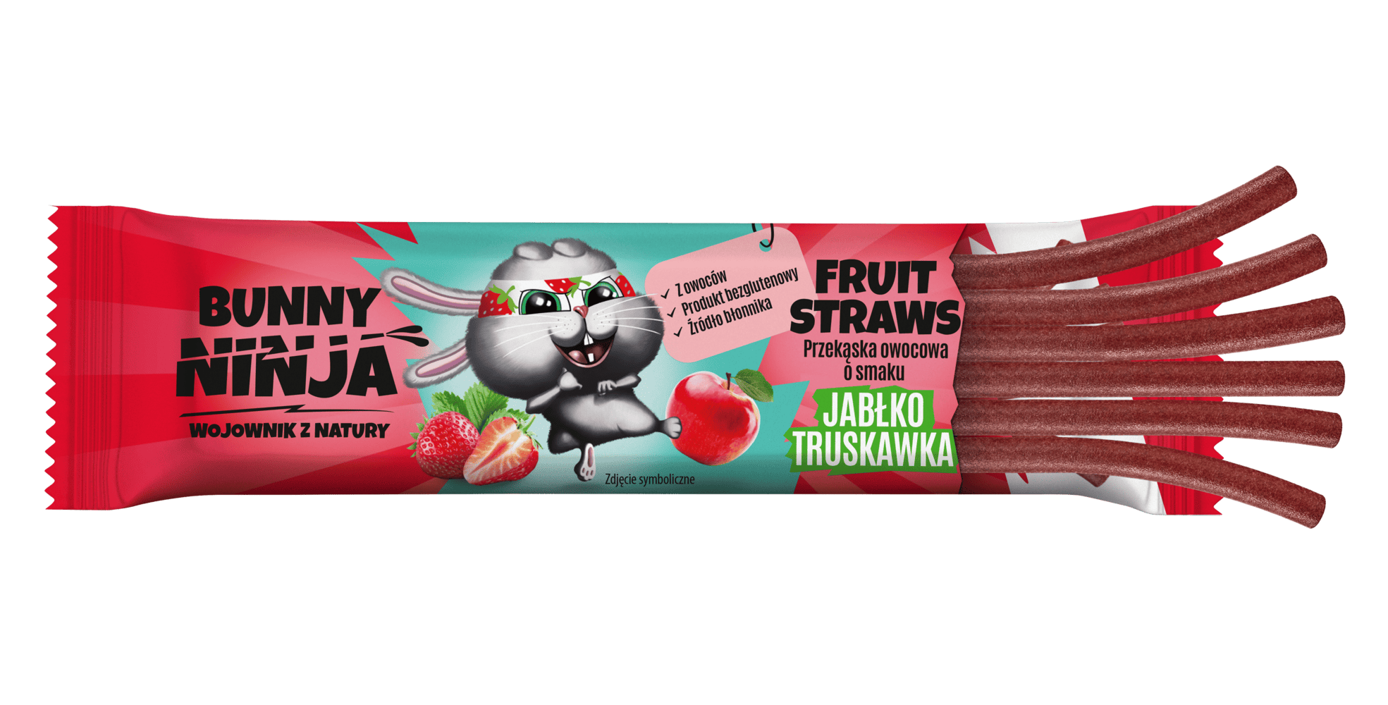 Słodycze dla dzieci bez cukru Fruit Straws Bunny ninja o smaku jabłka i truskawki.