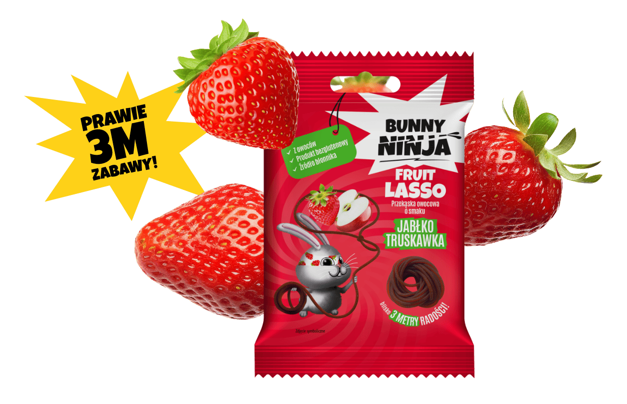 Przekąska dla dzieci FRUIT LASSO Bunny Ninja o smaku jabłka i truskawki