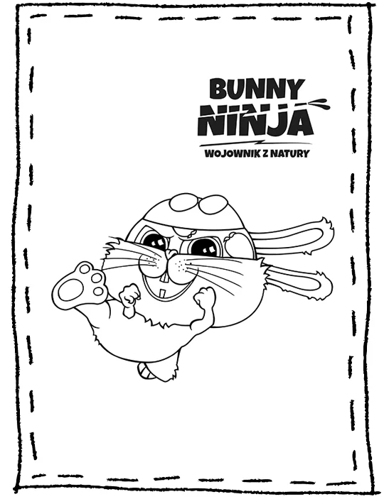 Kolorowanka dla dzieci skaczącego królika Bunny Ninja.